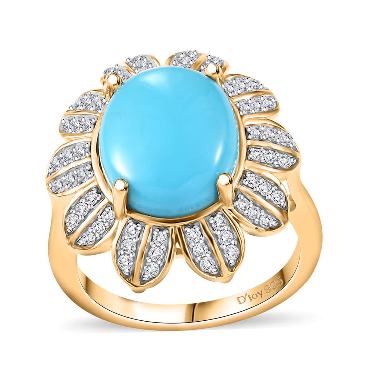 Premium Sleeping Beauty Turquoise, White Zircon Ring in 18K Vermeil YG Sterling Silver (Size 10.0) 4.75 ctw image number 0