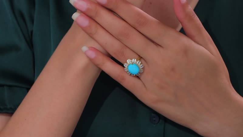 Premium Sleeping Beauty Turquoise, White Zircon Ring in 18K Vermeil YG Sterling Silver (Size 10.0) 4.75 ctw
