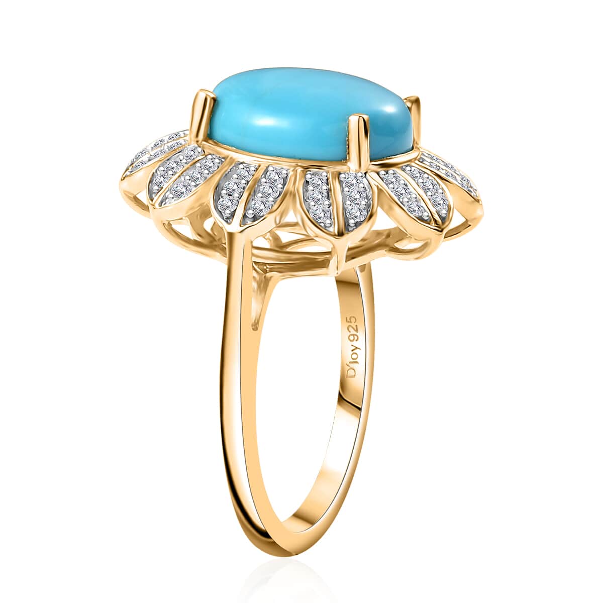 Premium Sleeping Beauty Turquoise, White Zircon Ring in 18K Vermeil YG Sterling Silver (Size 10.0) 4.75 ctw image number 3