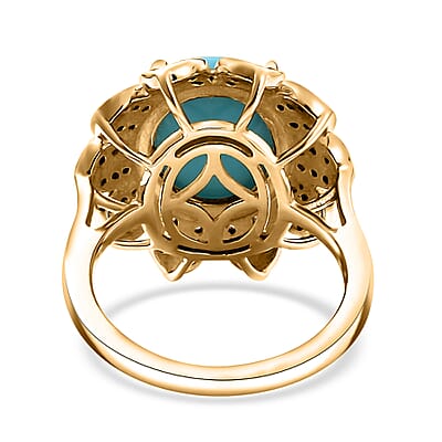 Sleeping Beauty Turquoise and White Zircon 4.75 ctw Floral Ring in 18K Vermeil Yellow Gold Sterling Silver (Size 10.0)