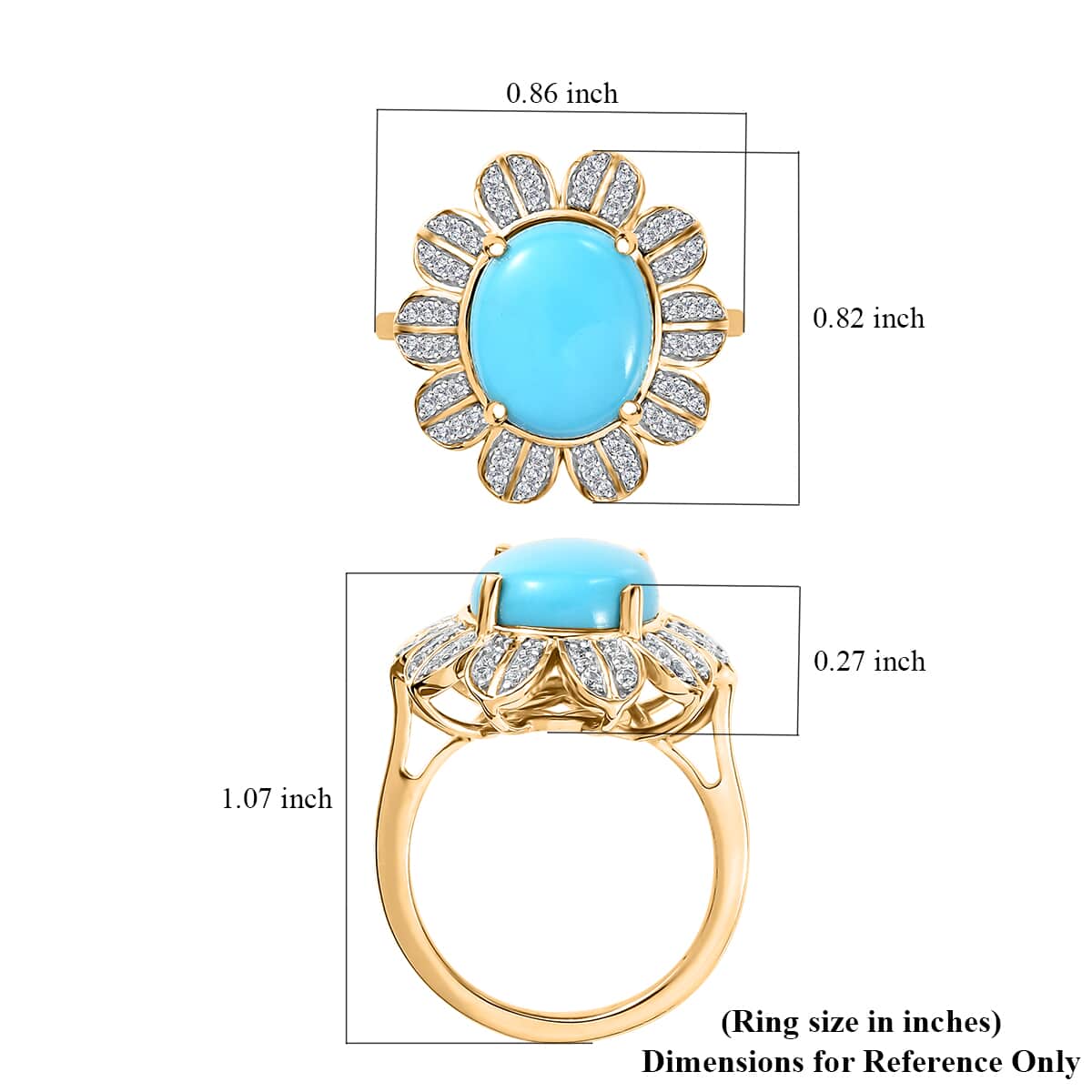 Premium Sleeping Beauty Turquoise, White Zircon Ring in 18K Vermeil YG Sterling Silver (Size 10.0) 4.75 ctw image number 5