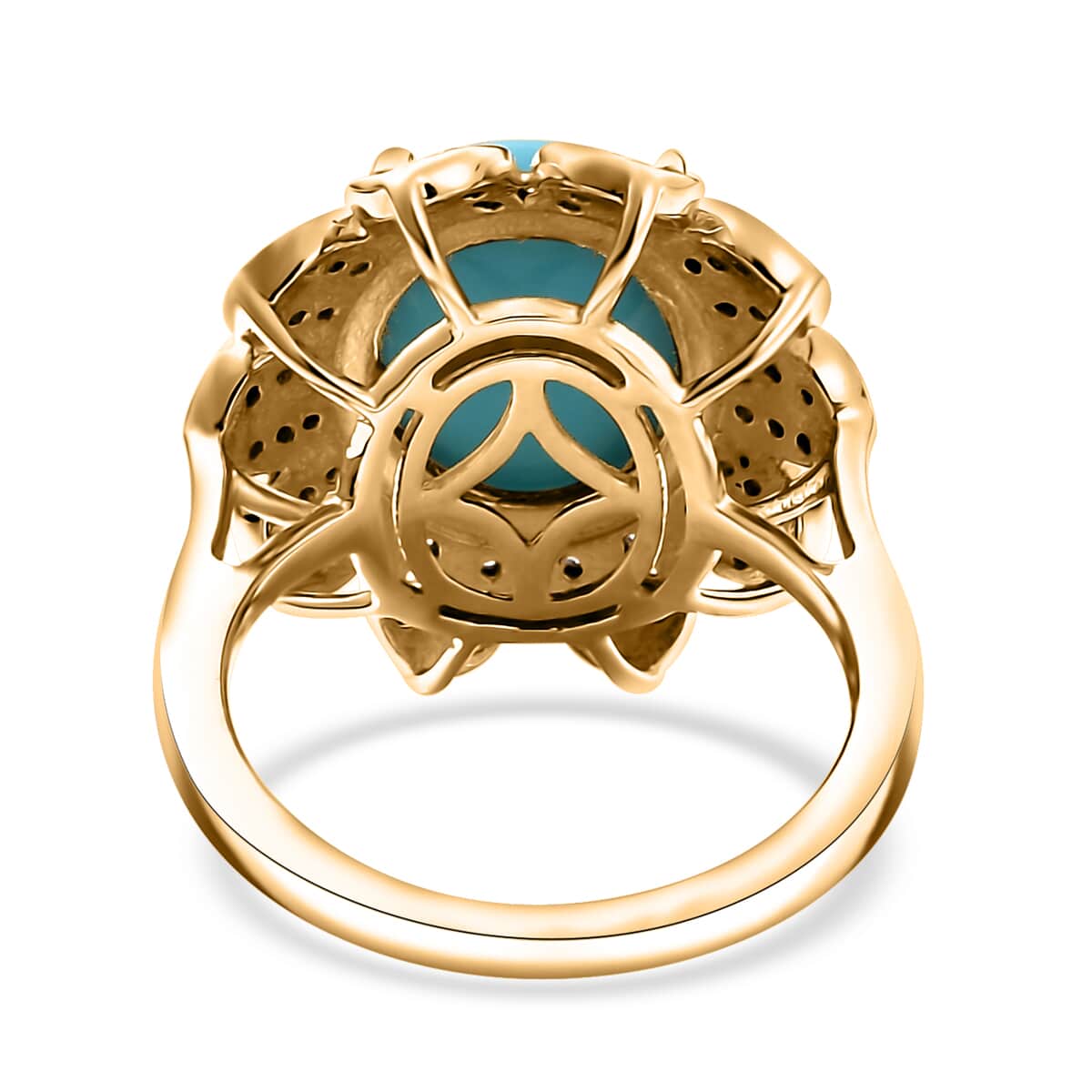 Sleeping Beauty Turquoise and White Zircon 4.75 ctw Floral Ring in 18K Vermeil Yellow Gold Sterling Silver (Size 7.0) image number 4