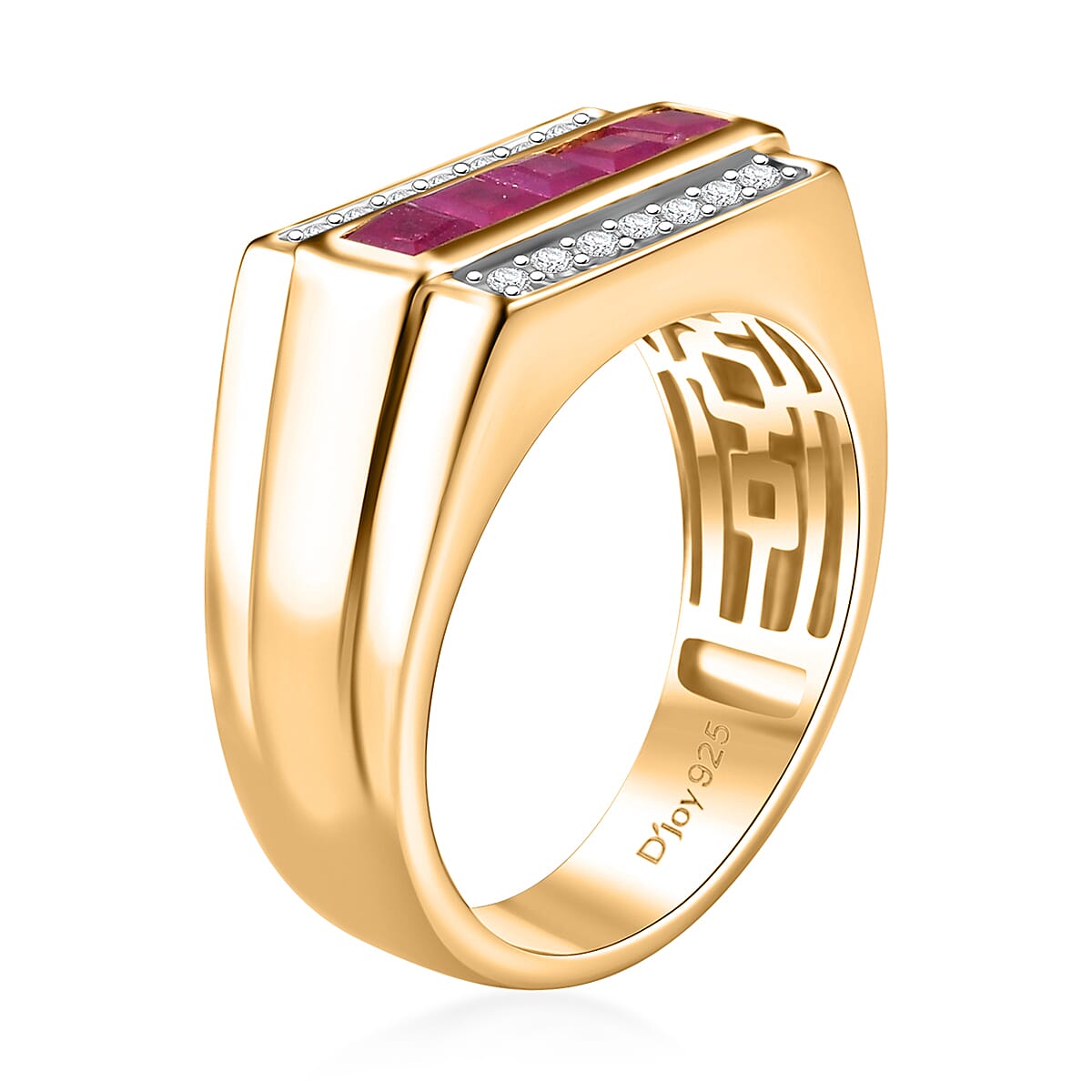 Niassa Ruby (FF) and Moissanite 1.75 ctw Men's Ring in 18K Vermeil Yellow Gold Over Sterling Silver (Size 10.0)