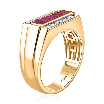 Niassa Ruby (FF) and Moissanite 1.75 ctw Men's Ring in 18K Vermeil Yellow Gold Over Sterling Silver (Size 10.0)