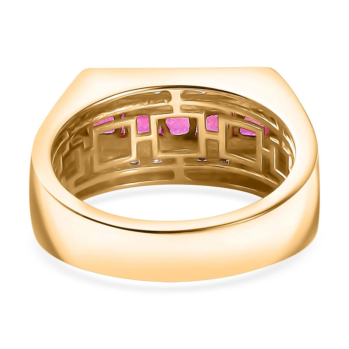 Niassa Ruby (FF) and Moissanite 1.75 ctw Men's Ring in 18K Vermeil Yellow Gold Over Sterling Silver (Size 10.0)
