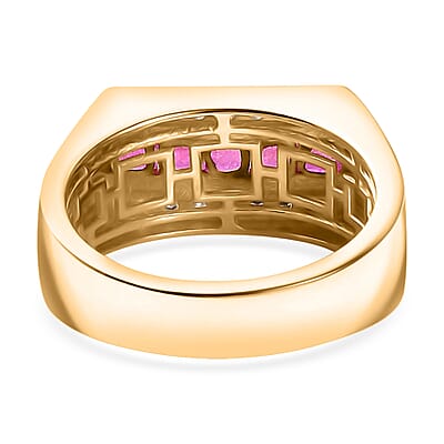 Niassa Ruby (FF) and Moissanite 1.75 ctw Men's Ring in 18K Vermeil Yellow Gold Over Sterling Silver (Size 10.0)