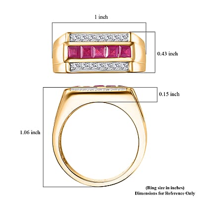 Niassa Ruby (FF) and Moissanite 1.75 ctw Men's Ring in 18K Vermeil Yellow Gold Over Sterling Silver (Size 10.0)