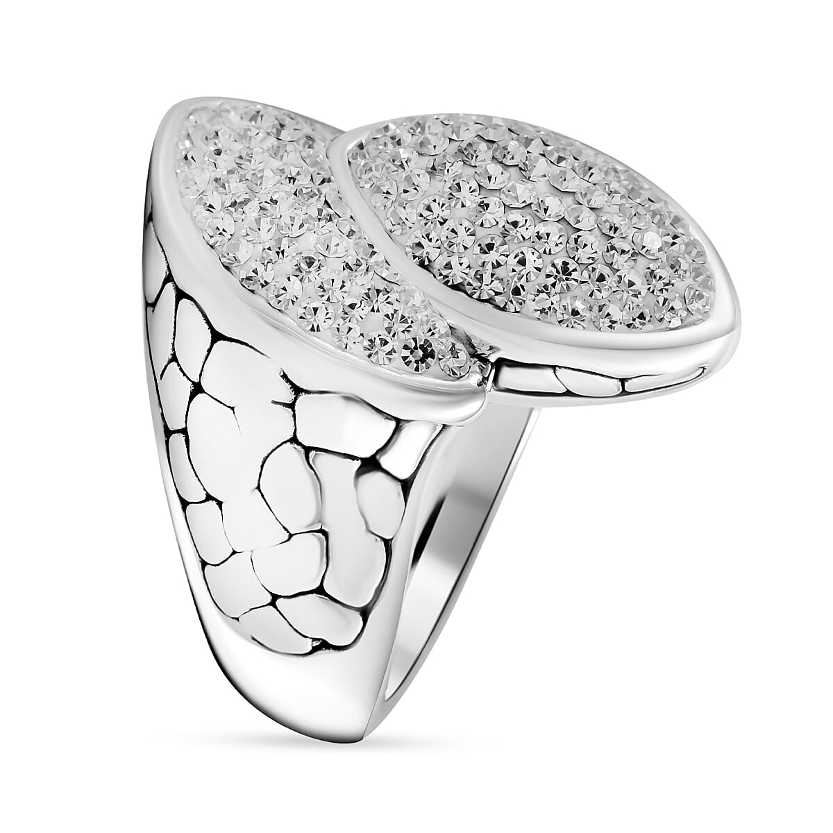 White Austrian Crystal Bypass Ring in Sterling Silver (Size 7.0)