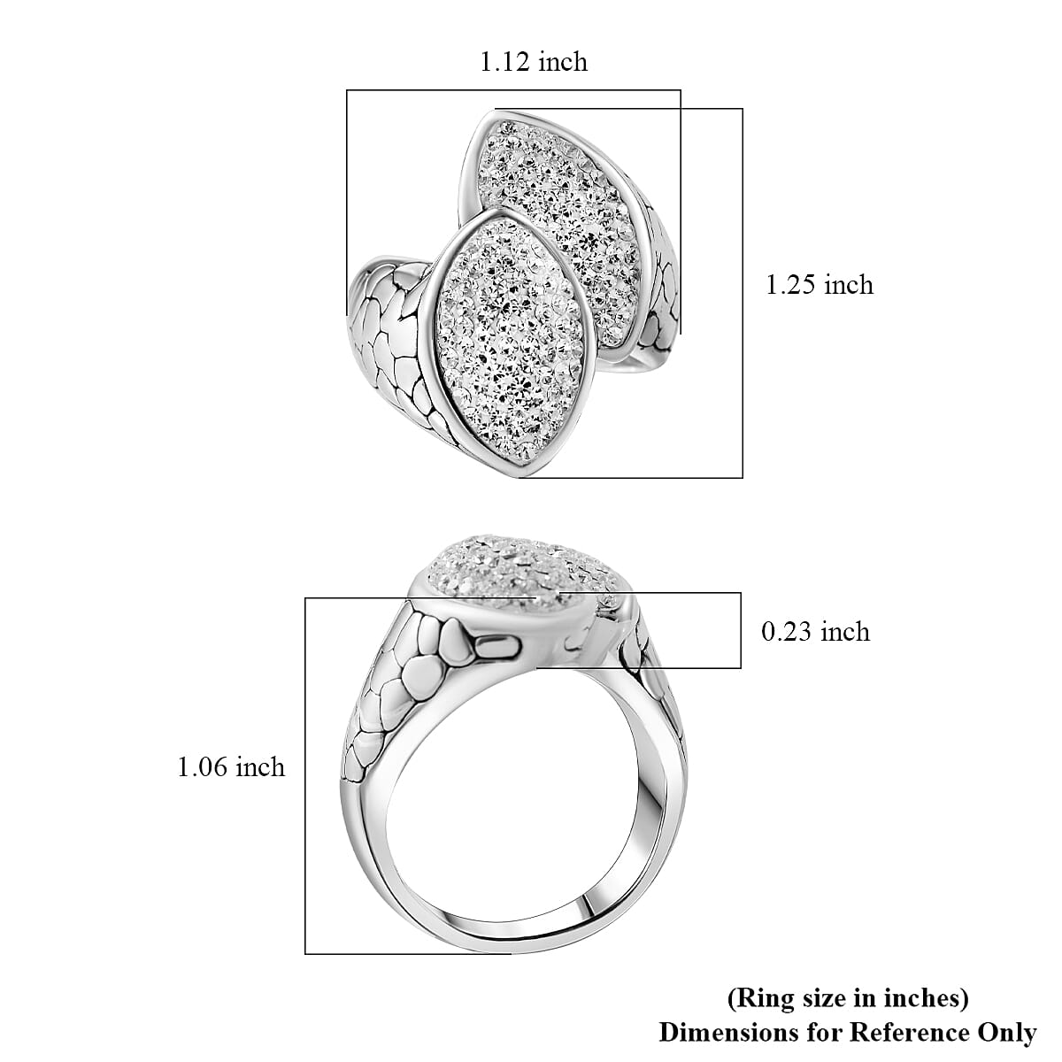 White Austrian Crystal Bypass Ring in Sterling Silver (Size 7.0)
