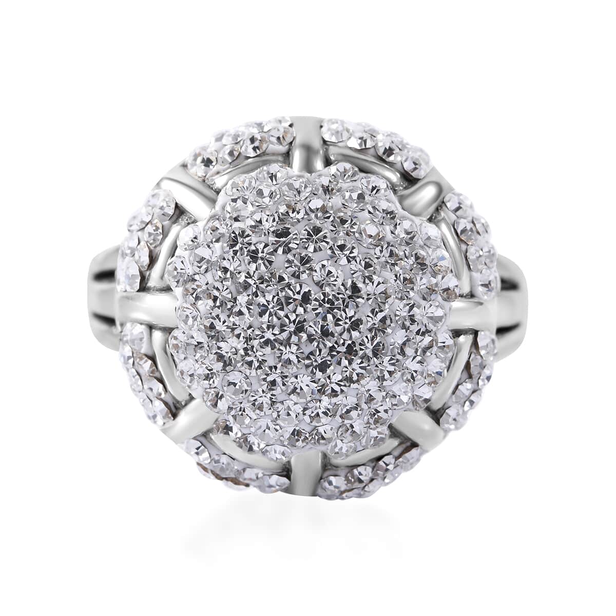 White Austrian Crystal Floral Ring in Sterling Silver (Size 10.0) image number 0