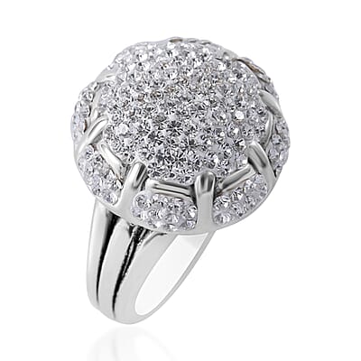 White Austrian Crystal Floral Ring in Sterling Silver (Size 10.0)