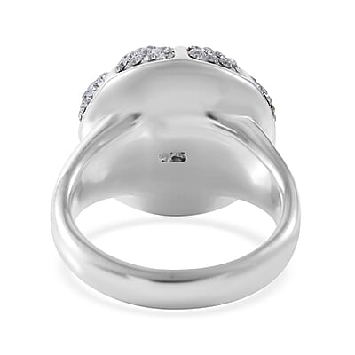 White Austrian Crystal Floral Ring in Sterling Silver (Size 10.0)