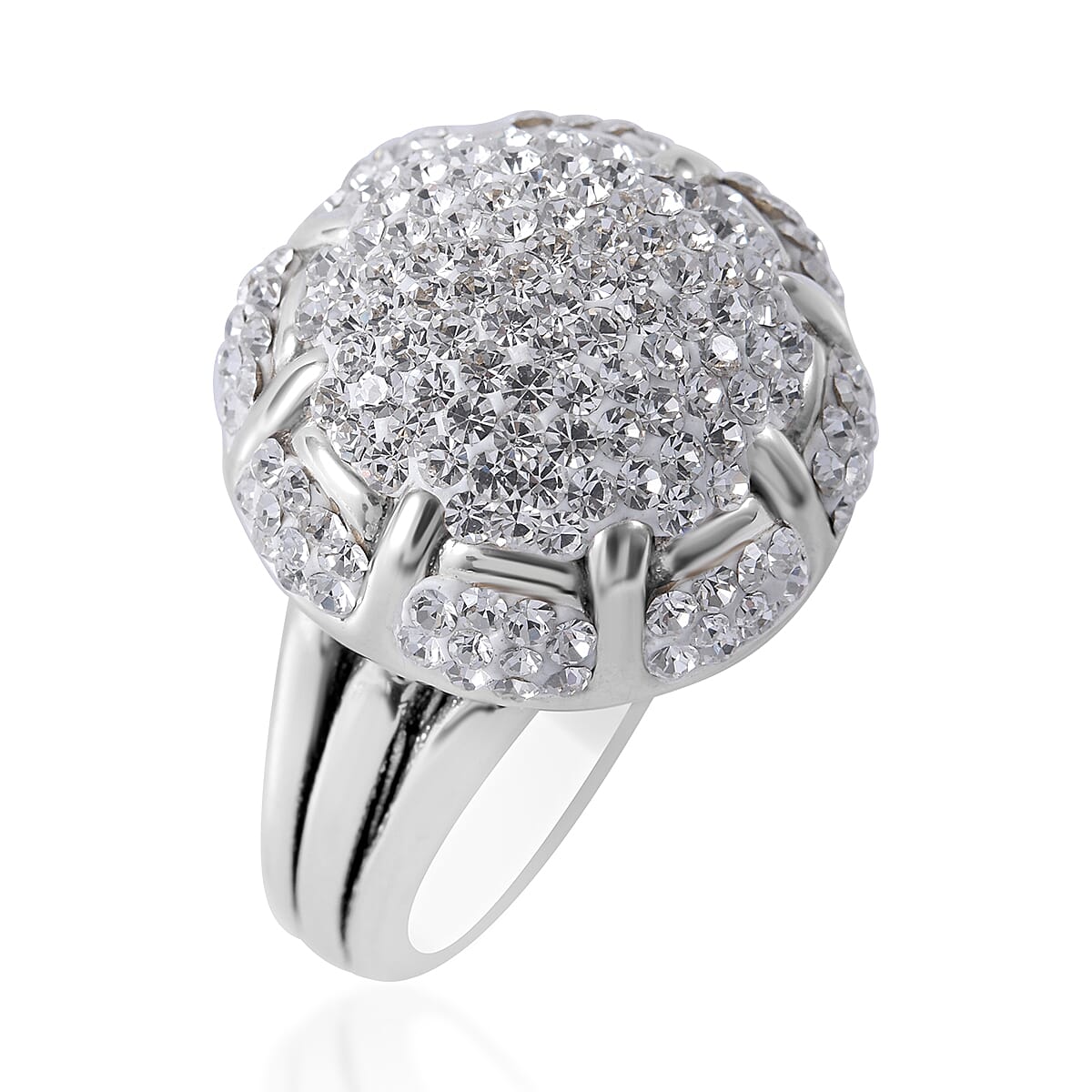 White Austrian Crystal Floral Ring in Sterling Silver (Size 5.0) image number 2