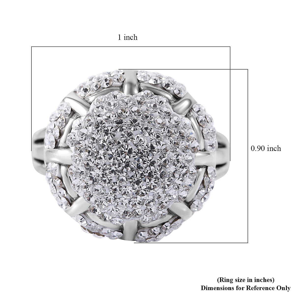 White Austrian Crystal Floral Ring in Sterling Silver (Size 5.0) image number 4