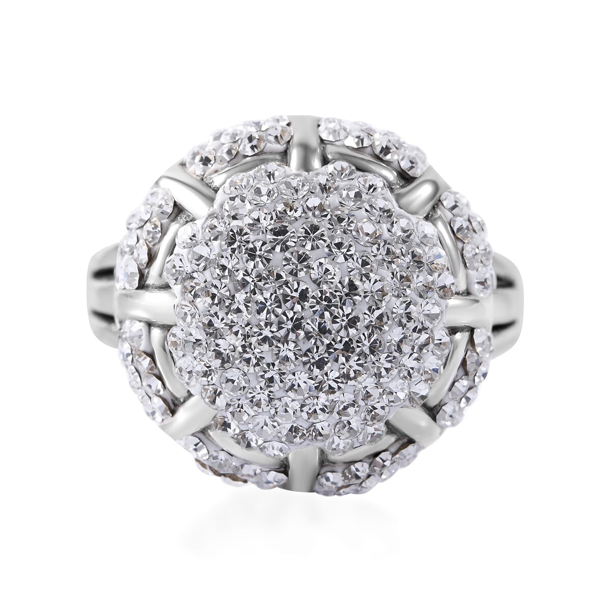White Austrian Crystal Floral Ring in Sterling Silver (Size 9.0) image number 0