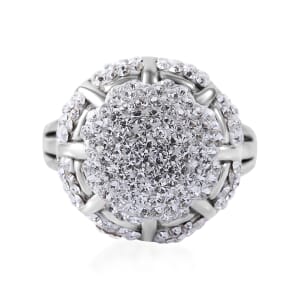 White Austrian Crystal Floral Ring in Sterling Silver (Size 9.0)
