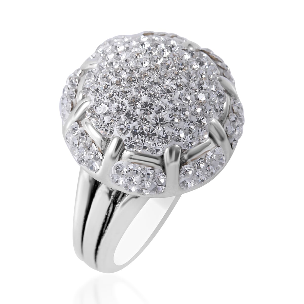 White Austrian Crystal Floral Ring in Sterling Silver (Size 9.0) image number 2
