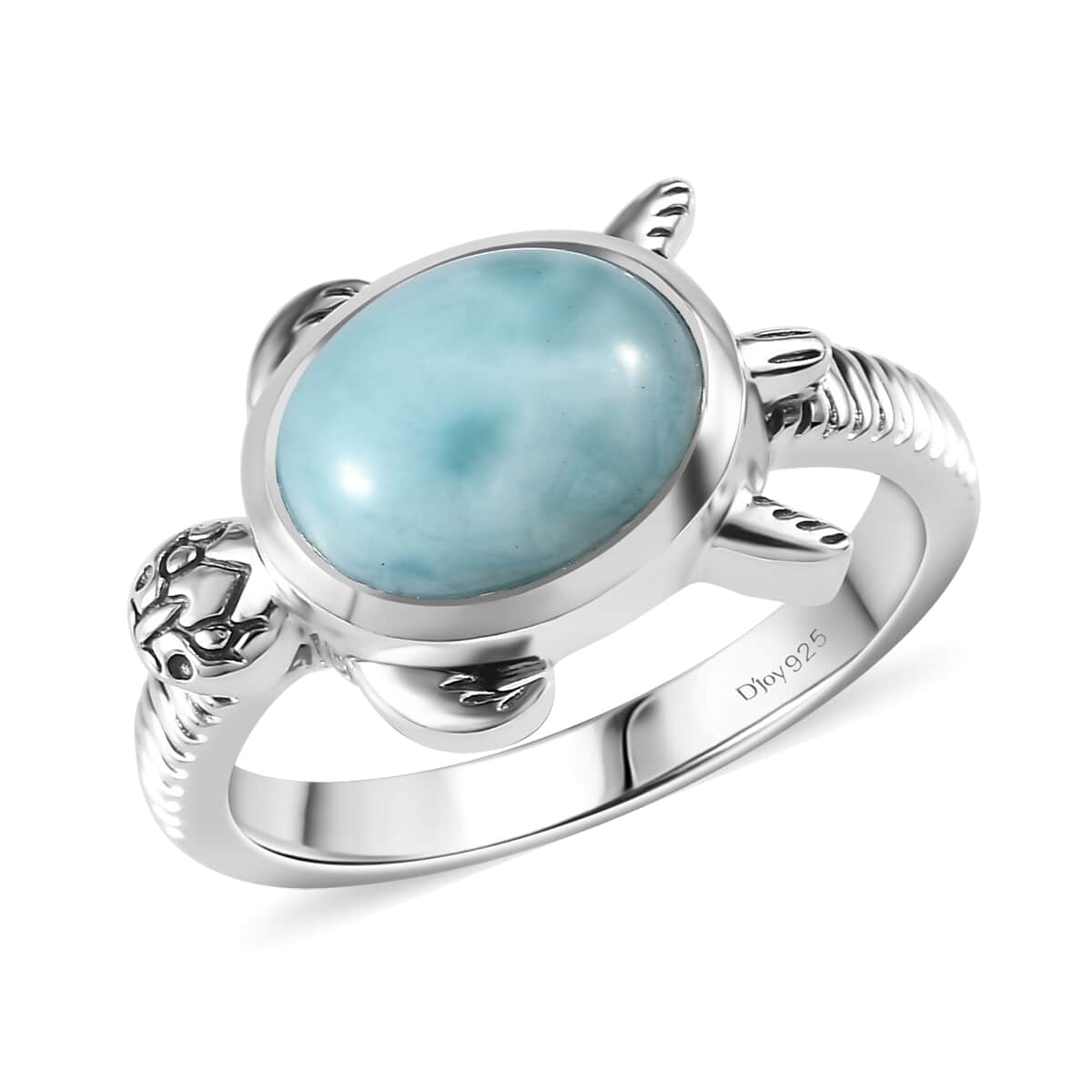 Artisan Crafted Premium Larimar Turtle Ring in Black Oxidized Sterling Silver (Size 7.0) 3.00 ctw image number 0