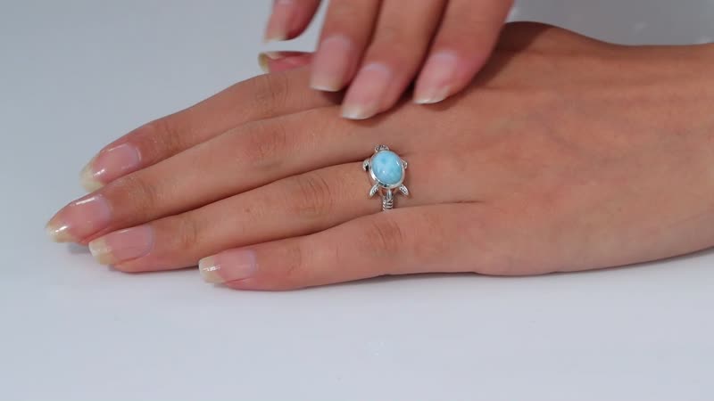 Artisan Crafted Premium Larimar Turtle Ring in Black Oxidized Sterling Silver (Size 7.0) 3.00 ctw