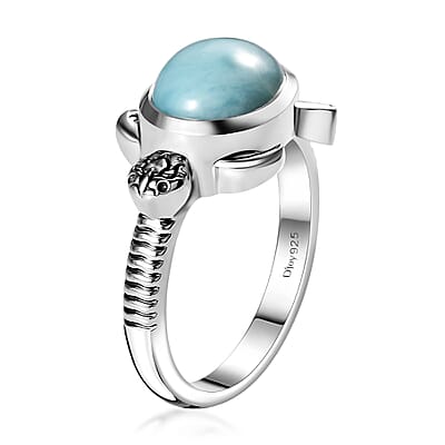 Artisan Crafted Premium Larimar 3.00 ctw Turtle Ring in Black Oxidized Sterling Silver (Size 10.0)