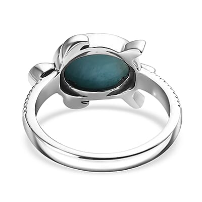 Artisan Crafted Premium Larimar 3.00 ctw Turtle Ring in Black Oxidized Sterling Silver (Size 10.0)