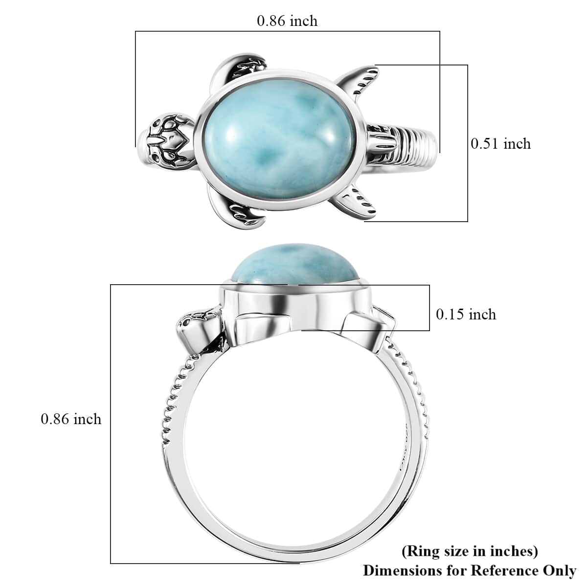 Artisan Crafted Premium Larimar Turtle Ring in Black Oxidized Sterling Silver (Size 7.0) 3.00 ctw image number 5