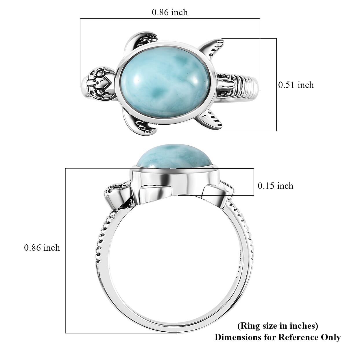 Artisan Crafted Premium Larimar 3.00 ctw Turtle Ring in Black Oxidized Sterling Silver (Size 8.0) image number 5