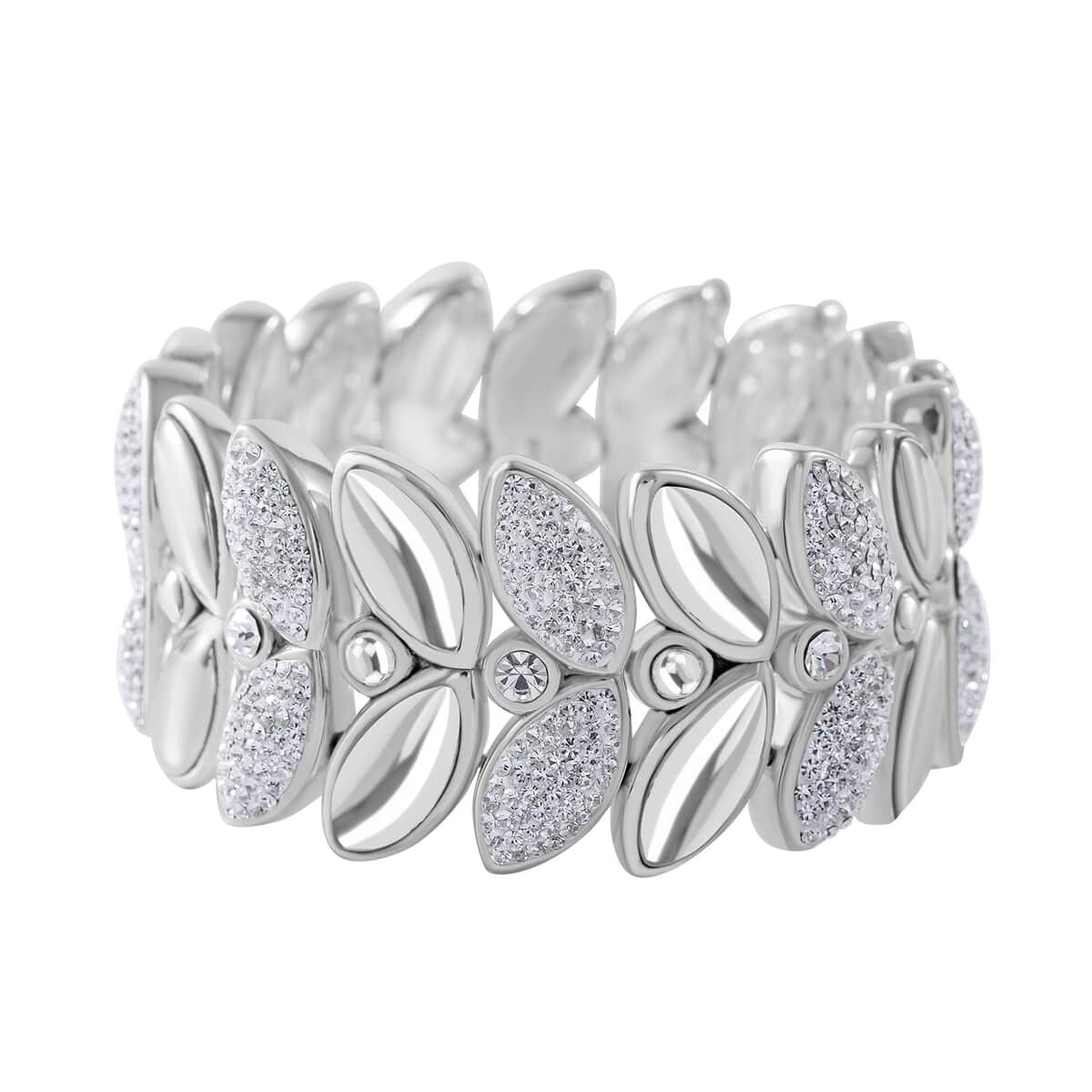 White Austrian Crystal Stretch Bracelet in Sterling Silver (7.25 In) image number 0