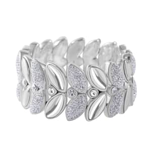 White Austrian Crystal Stretch Bracelet in Sterling Silver (7.25 In)