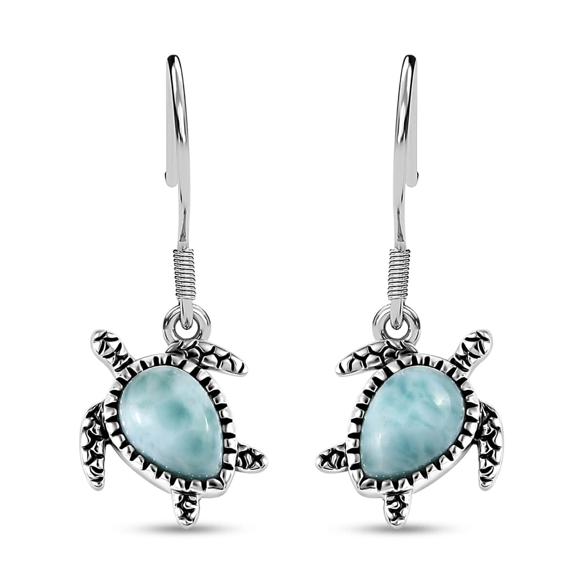 Artisan Crafted Premium Larimar 2.00 ctw Turtle Earrings in Sterling Silver image number 0