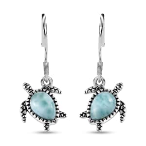 Artisan Crafted Premium Larimar 2.00 ctw Turtle Earrings in Sterling Silver