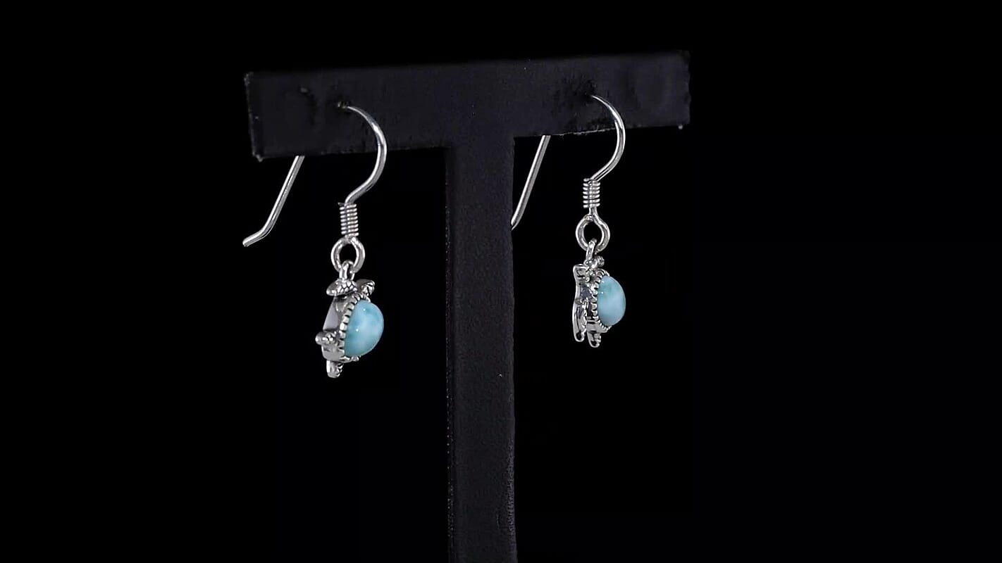 Artisan Crafted Premium Larimar 2.00 ctw Turtle Earrings in Sterling Silver