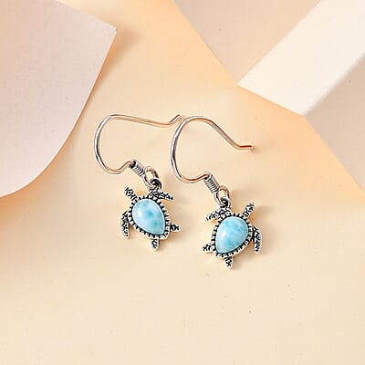 Artisan Crafted Premium Larimar 2.00 ctw Turtle Earrings in Sterling Silver
