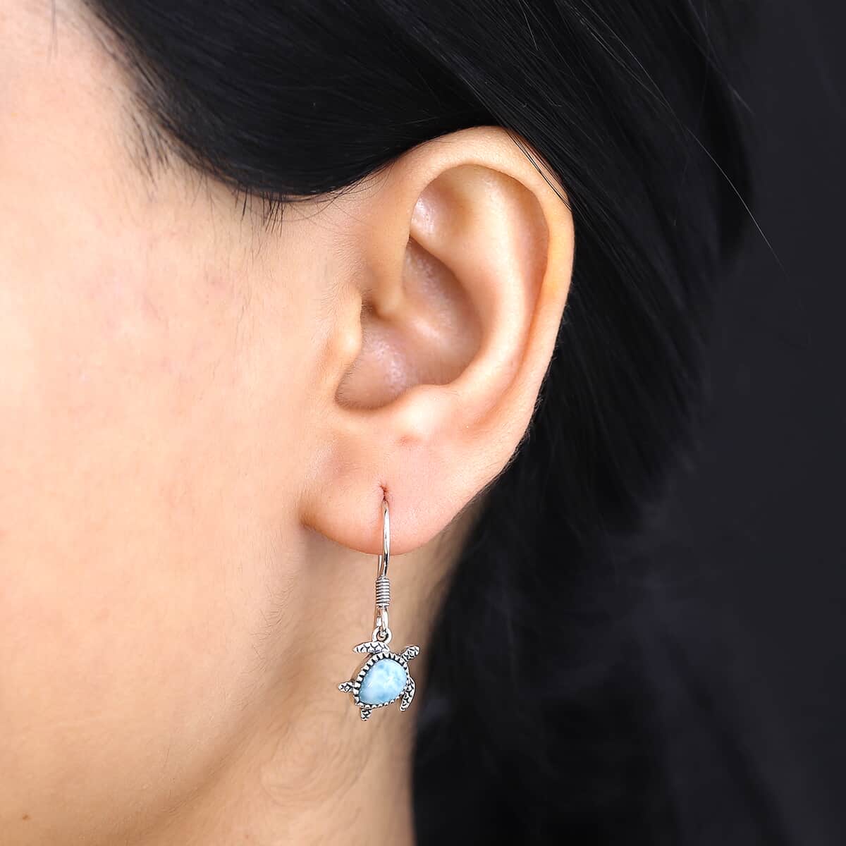 Artisan Crafted Premium Larimar 2.00 ctw Turtle Earrings in Sterling Silver image number 2