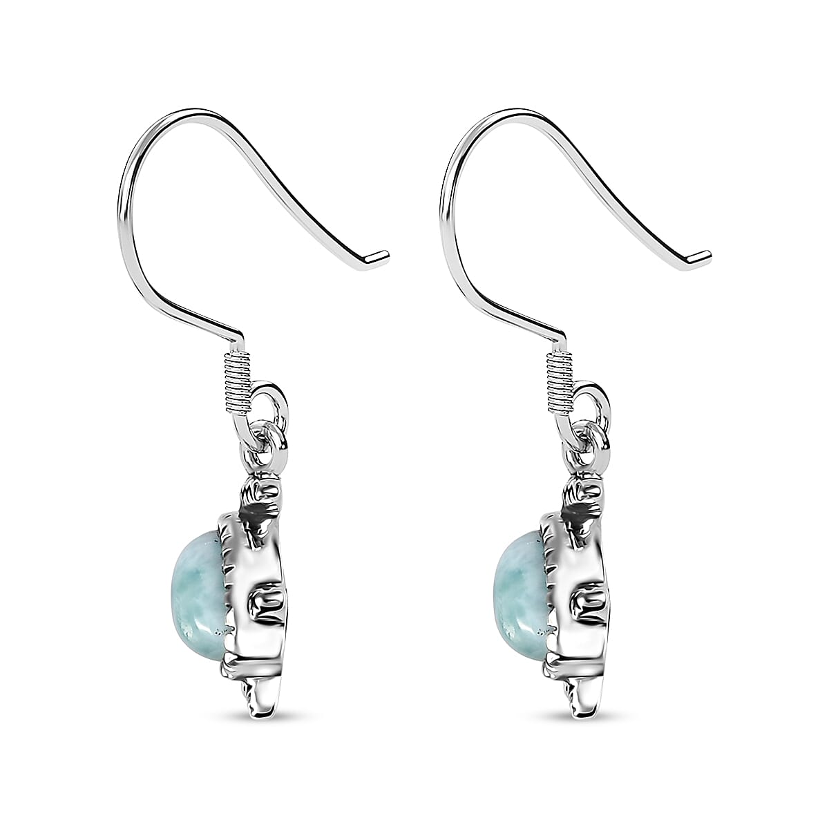 Artisan Crafted Premium Larimar 2.00 ctw Turtle Earrings in Sterling Silver