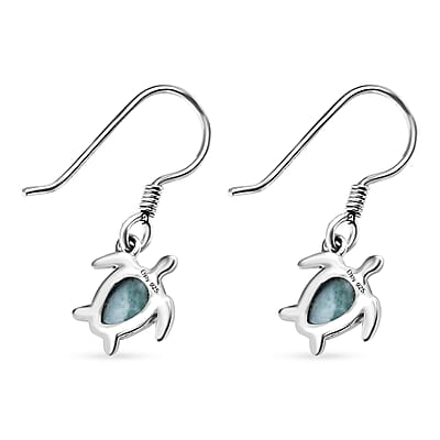 Artisan Crafted Premium Larimar 2.00 ctw Turtle Earrings in Sterling Silver