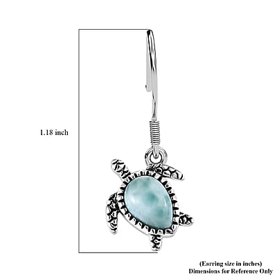Artisan Crafted Premium Larimar 2.00 ctw Turtle Earrings in Sterling Silver