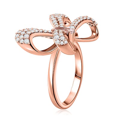 Pink Morganite and Moissanite 1.70 ctw Bow Ring in 18K Vermeil Rose Gold Over Sterling Silver (Size 10.0)