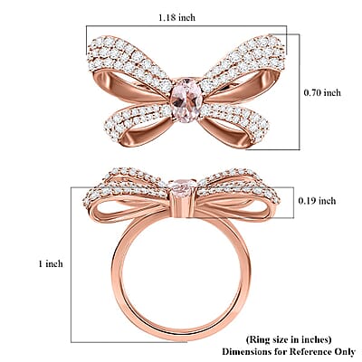 Pink Morganite and Moissanite 1.70 ctw Bow Ring in 18K Vermeil Rose Gold Over Sterling Silver (Size 10.0)