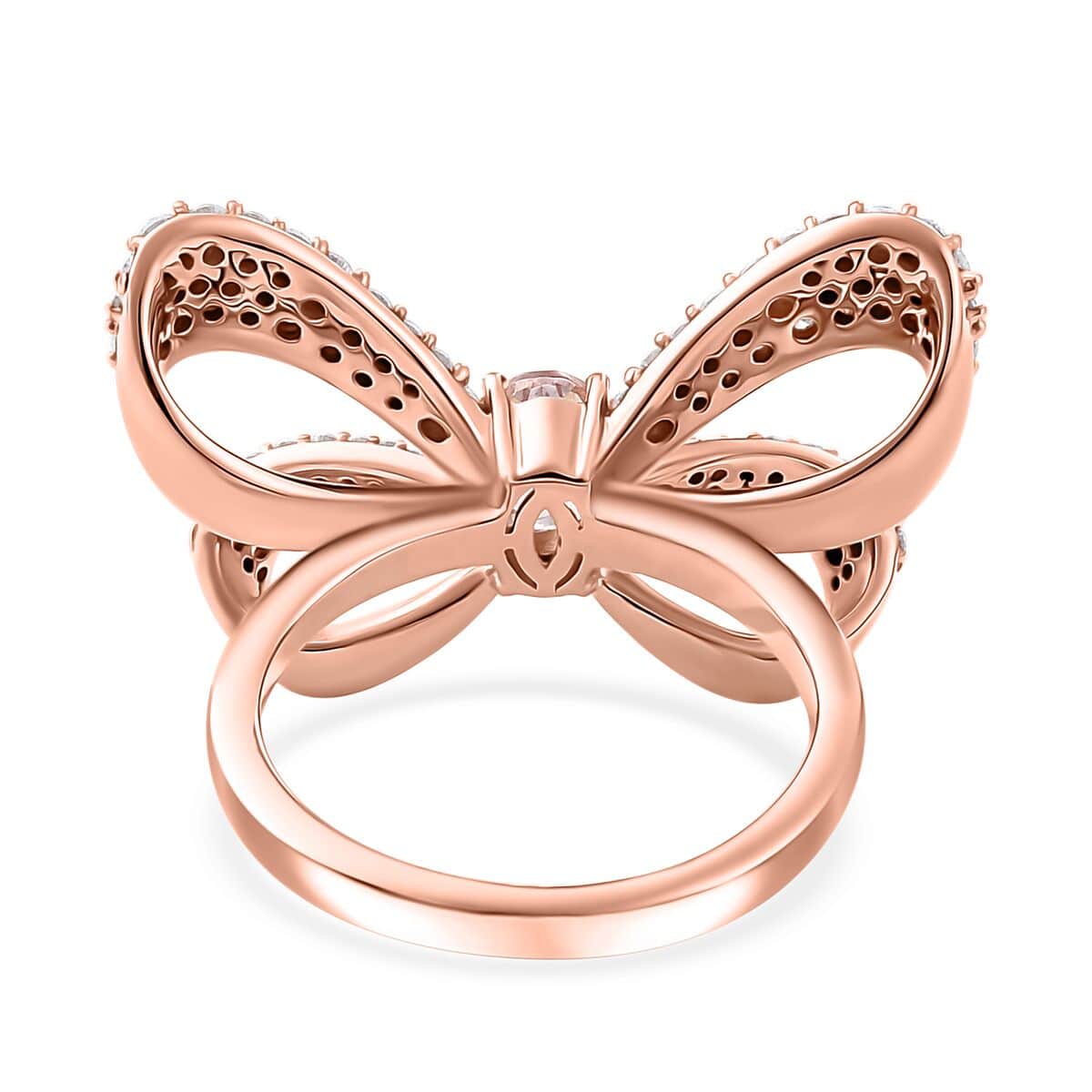 Pink Morganite and Moissanite 1.70 ctw Bow Ring in 18K Vermeil Rose Gold Over Sterling Silver (Size 6.0) image number 4