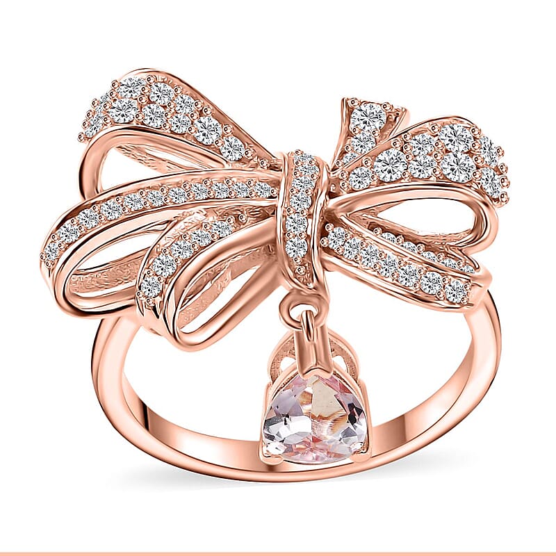 Pink Morganite and Moissanite 1.40 ctw Love Knot Ring in 18K Vermeil Rose Gold Over Sterling Silver (Size 10.0)