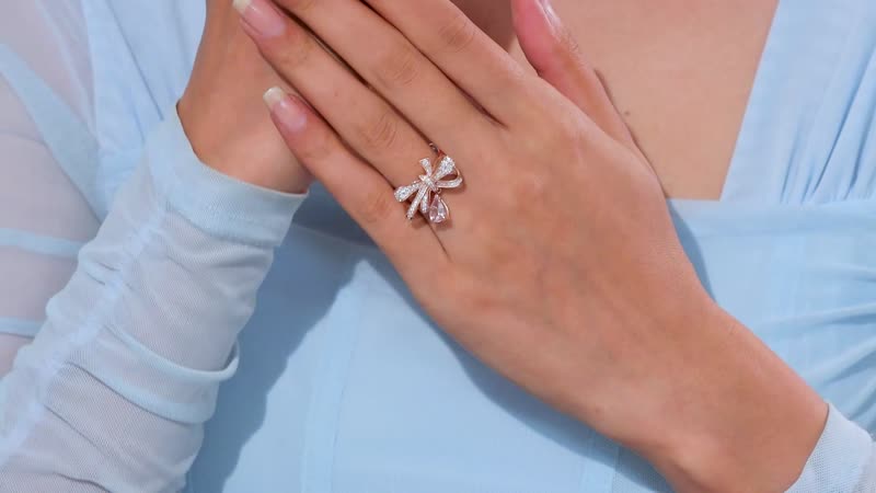Pink Morganite, Moissanite Bow Knot Ring in 18K Vermeil RG Over Sterling Silver (Size 7.0) 1.40 ctw