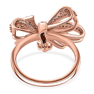 Pink Morganite and Moissanite 1.40 ctw Love Knot Ring in 18K Vermeil Rose Gold Over Sterling Silver (Size 10.0)