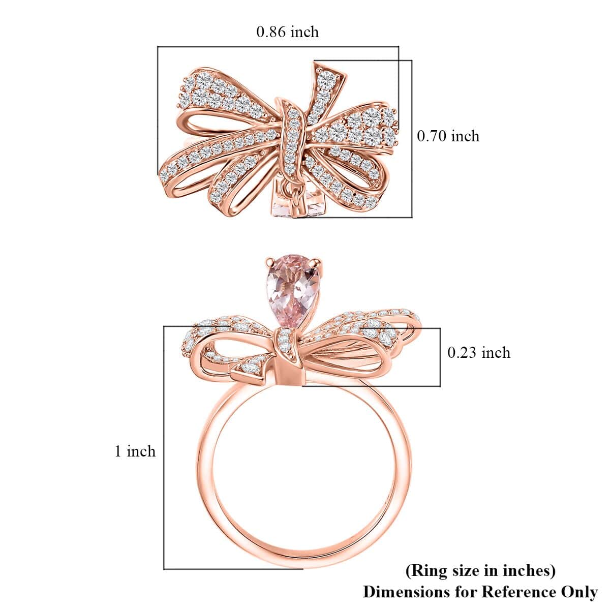 Pink Morganite, Moissanite Bow Knot Ring in 18K Vermeil RG Over Sterling Silver (Size 7.0) 1.40 ctw image number 5