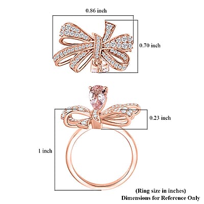 Pink Morganite and Moissanite 1.40 ctw Love Knot Ring in 18K Vermeil Rose Gold Over Sterling Silver (Size 10.0)