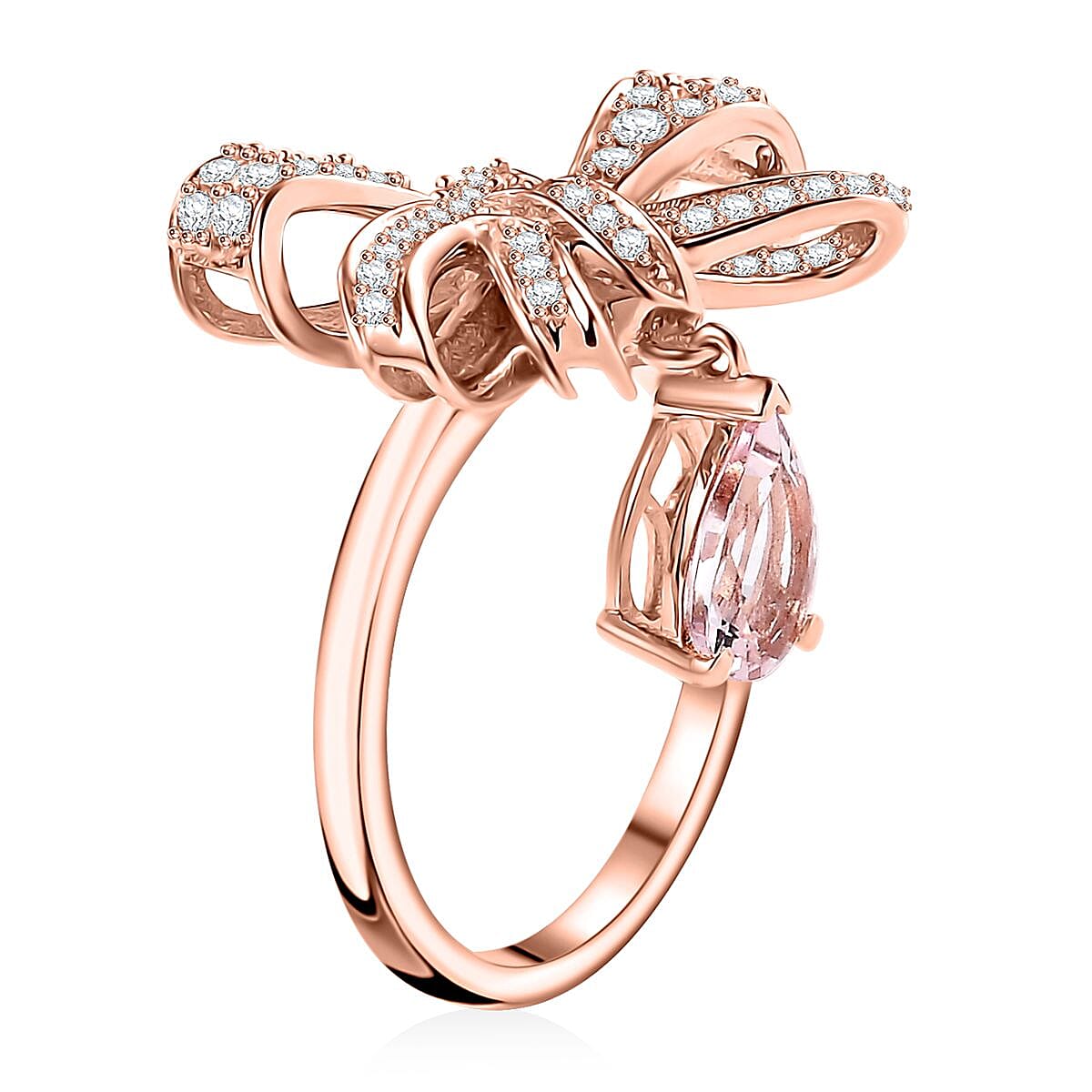 Pink Morganite and Moissanite 1.40 ctw Love Knot Ring in 18K Vermeil Rose Gold Over Sterling Silver (Size 7.0) image number 3