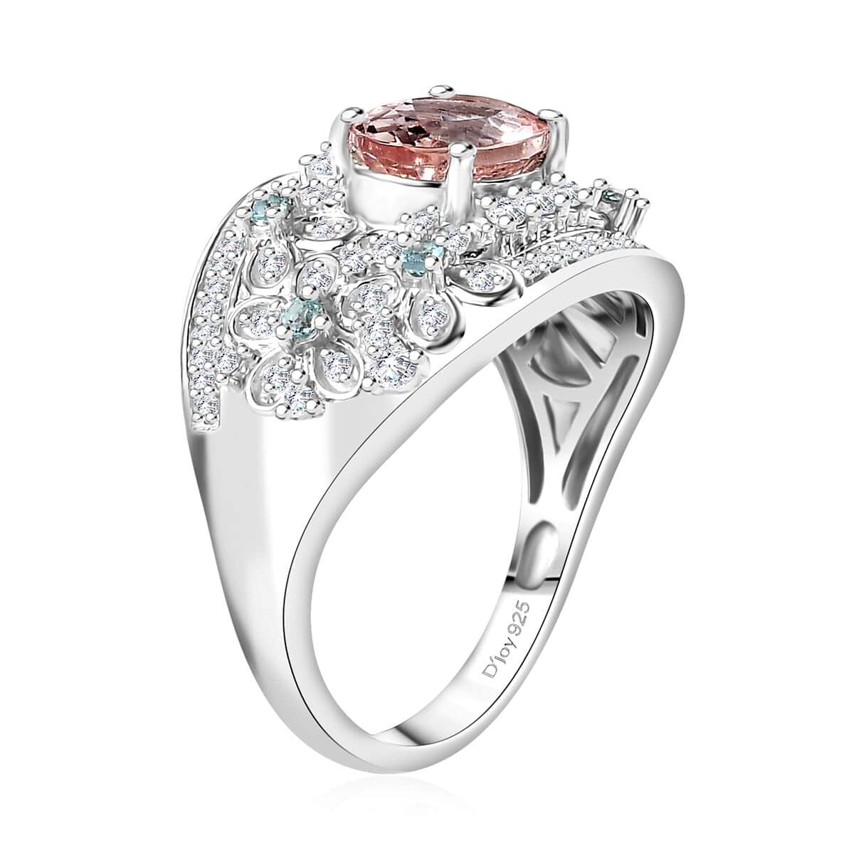 Pink Morganite, Multi Gemstone Ring in Rhodium Over Sterling Silver (Size 8.0) 2.10 ctw image number 3