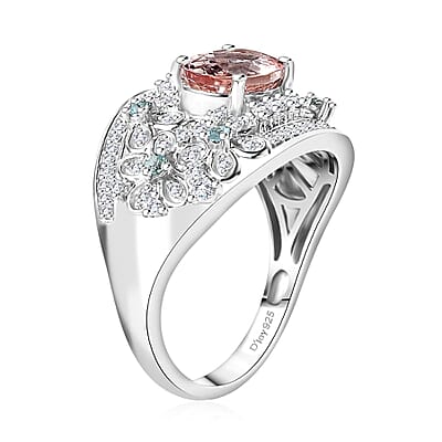 Pink Morganite and Multi Gemstone 2.10 ctw Flower Ring in Rhodium Over Sterling Silver (Size 10.0)