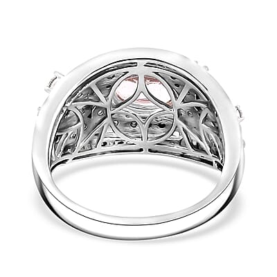 Pink Morganite and Multi Gemstone 2.10 ctw Flower Ring in Rhodium Over Sterling Silver (Size 10.0)