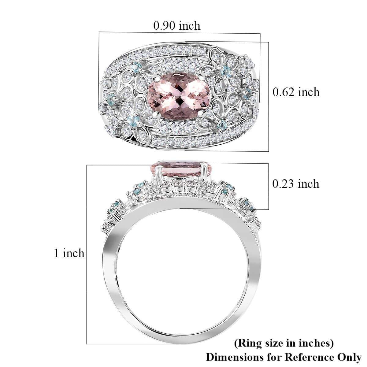 Pink Morganite, Multi Gemstone Ring in Rhodium Over Sterling Silver (Size 8.0) 2.10 ctw image number 5